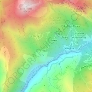 Carte topographique Les Roures, altitude, relief