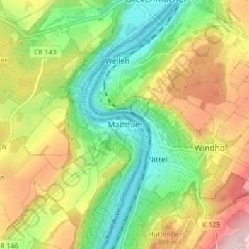 Carte topographique Machtum, altitude, relief