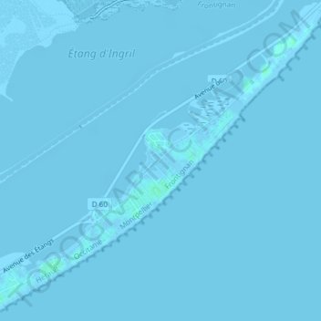 Carte topographique Frontignan Plage, altitude, relief