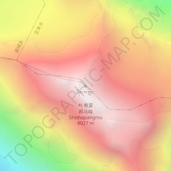 Carte topographique 希夏邦马峰, altitude, relief