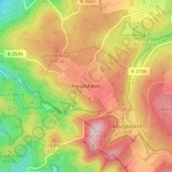 Carte topographique Freiolsheim, altitude, relief