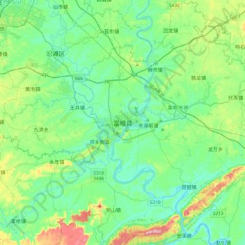 Carte topographique 富顺县, altitude, relief