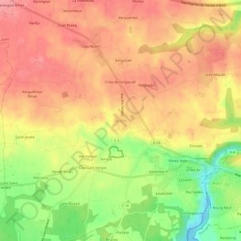 Carte topographique Nizon, altitude, relief