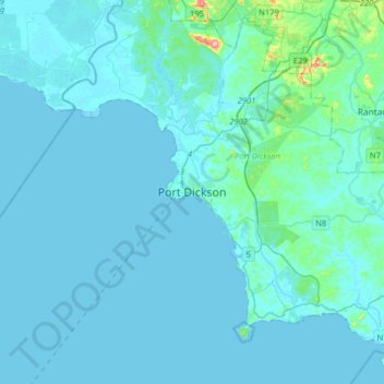 Carte topographique Port Dickson, altitude, relief