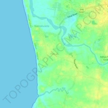 Carte topographique Tithal, altitude, relief