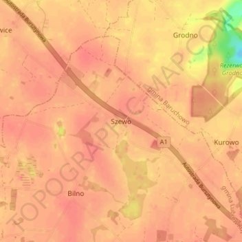 Carte topographique Szewo, altitude, relief