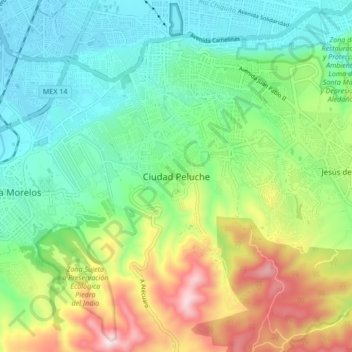 Carte topographique Ciudad Peluche, altitude, relief