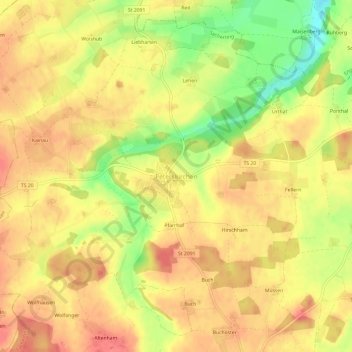 Carte topographique Peterskirchen, altitude, relief