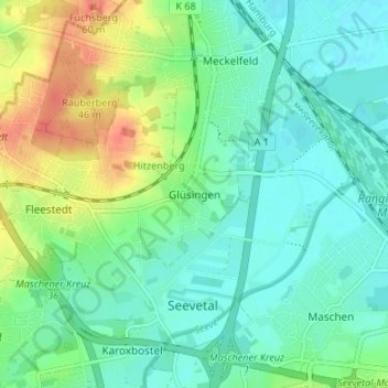 Carte topographique Glüsingen, altitude, relief