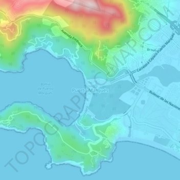 Carte topographique Puerto Marqués, altitude, relief