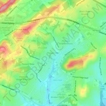 Carte topographique Pleasant Hills, altitude, relief
