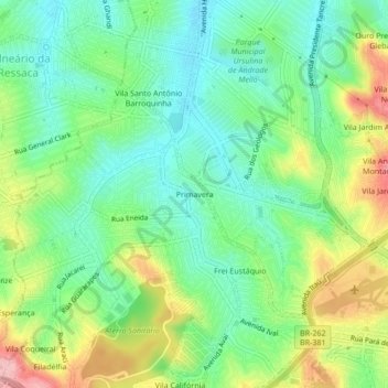 Carte topographique Primavera, altitude, relief