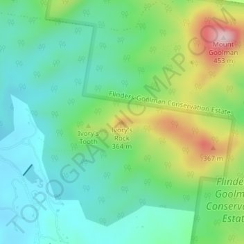 Carte topographique Ivory's Rock, altitude, relief