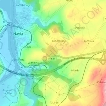 Carte topographique San Miguel, altitude, relief