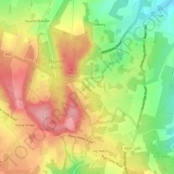 Carte topographique Ightham Common, altitude, relief