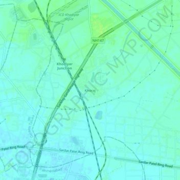 Carte topographique Khoraj, altitude, relief