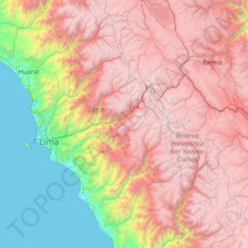 Carte topographique Huarochirí, altitude, relief