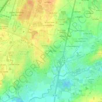 Carte topographique Le Champ Rond, altitude, relief