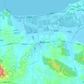Carte topographique Gangxi, altitude, relief