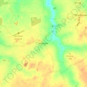 Carte topographique Horham, altitude, relief