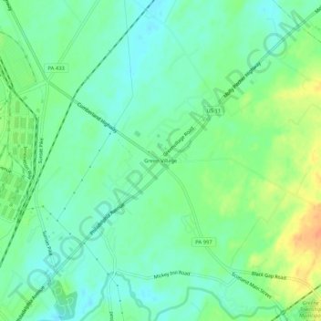 Carte topographique Green Village, altitude, relief