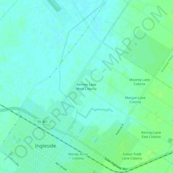 Carte topographique Kenney Lane West Colonia, altitude, relief