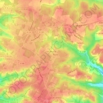Carte topographique Les Meneaux, altitude, relief