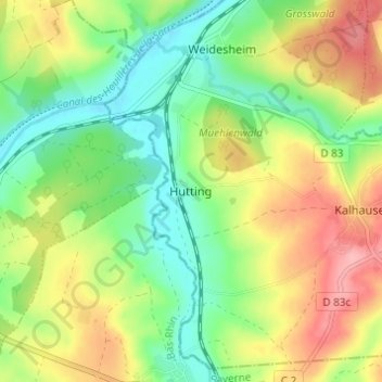 Carte topographique Hüttingen, altitude, relief