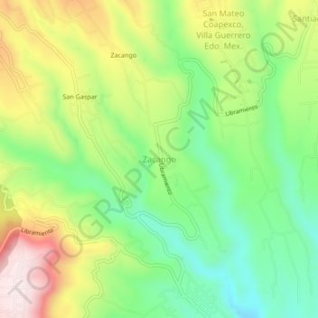 Carte topographique Zacango, altitude, relief