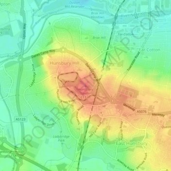Carte topographique Hunsbury Hill, altitude, relief