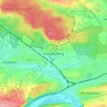 Carte topographique Schönenberg, altitude, relief
