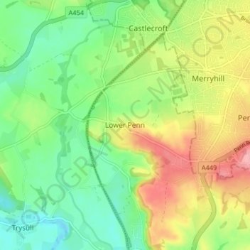 Carte topographique Lower Penn, altitude, relief