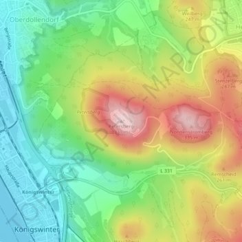 Carte topographique Petersberg, altitude, relief