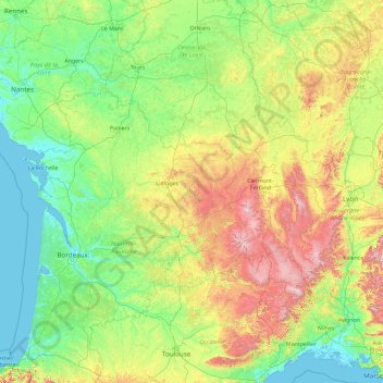 Carte topographique Limousin, altitude, relief