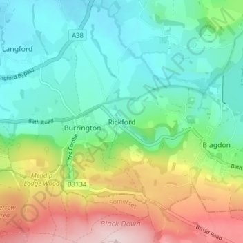 Carte topographique Rickford, altitude, relief