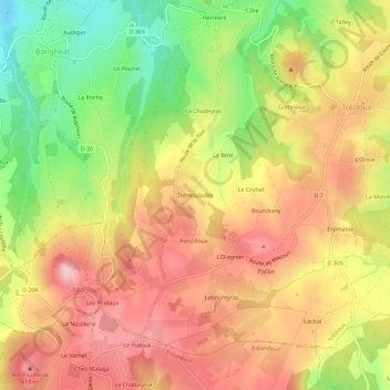 Carte topographique Trémoulades, altitude, relief