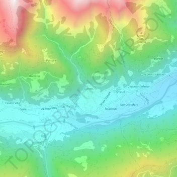 Carte topographique Ciarmis, altitude, relief