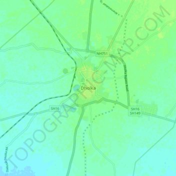 Carte topographique Dholka, altitude, relief