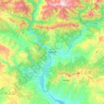 Carte topographique Tunceli, altitude, relief