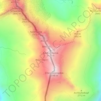 Carte topographique Rainbachspitze, altitude, relief