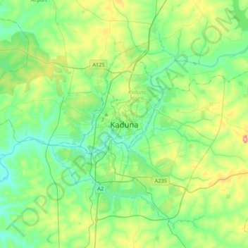 Carte topographique Kaduna, altitude, relief