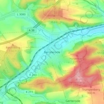 Carte topographique Bernterode, altitude, relief