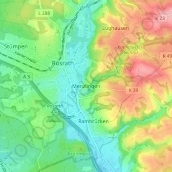 Carte topographique Menzlingen, altitude, relief