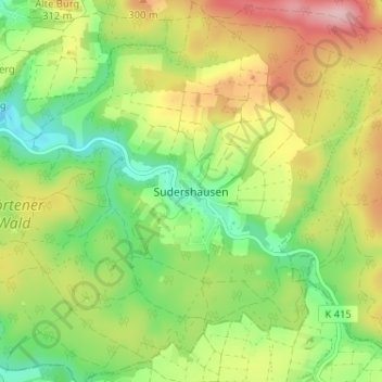 Carte topographique Sudershausen, altitude, relief