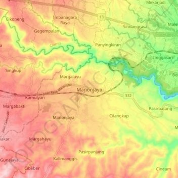 Carte topographique Manonjaya, altitude, relief