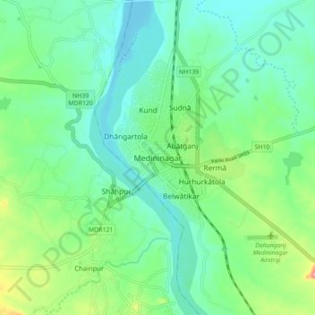 Carte topographique Medininagar, altitude, relief