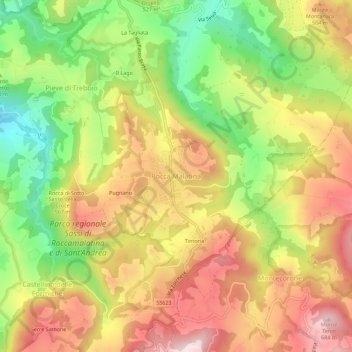 Carte topographique Rocca Malatina, altitude, relief