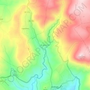 Carte topographique Rio de Fornos, altitude, relief
