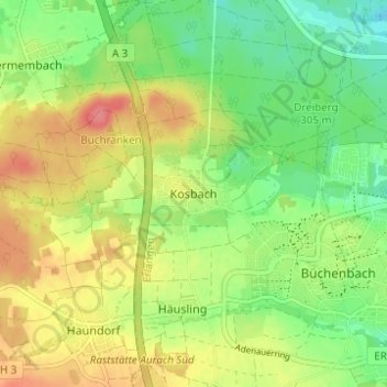 Carte topographique Kosbach, altitude, relief