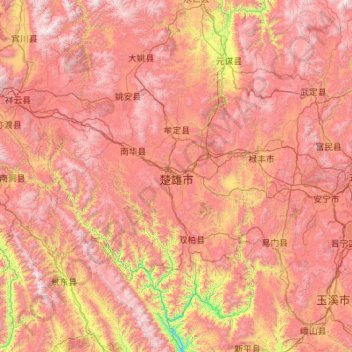 Carte topographique 楚雄州, altitude, relief